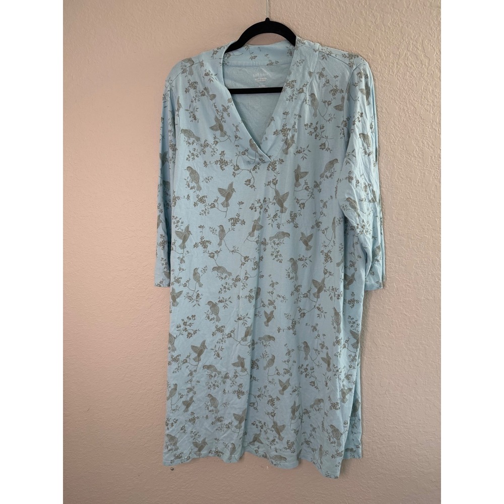 J. Jill Sleep Ultrasoft V-Neck Gown XL Light Blue Bird Print Cotton Modal Blend